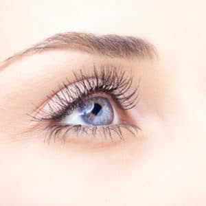 closeup of ladies eye with long lashes